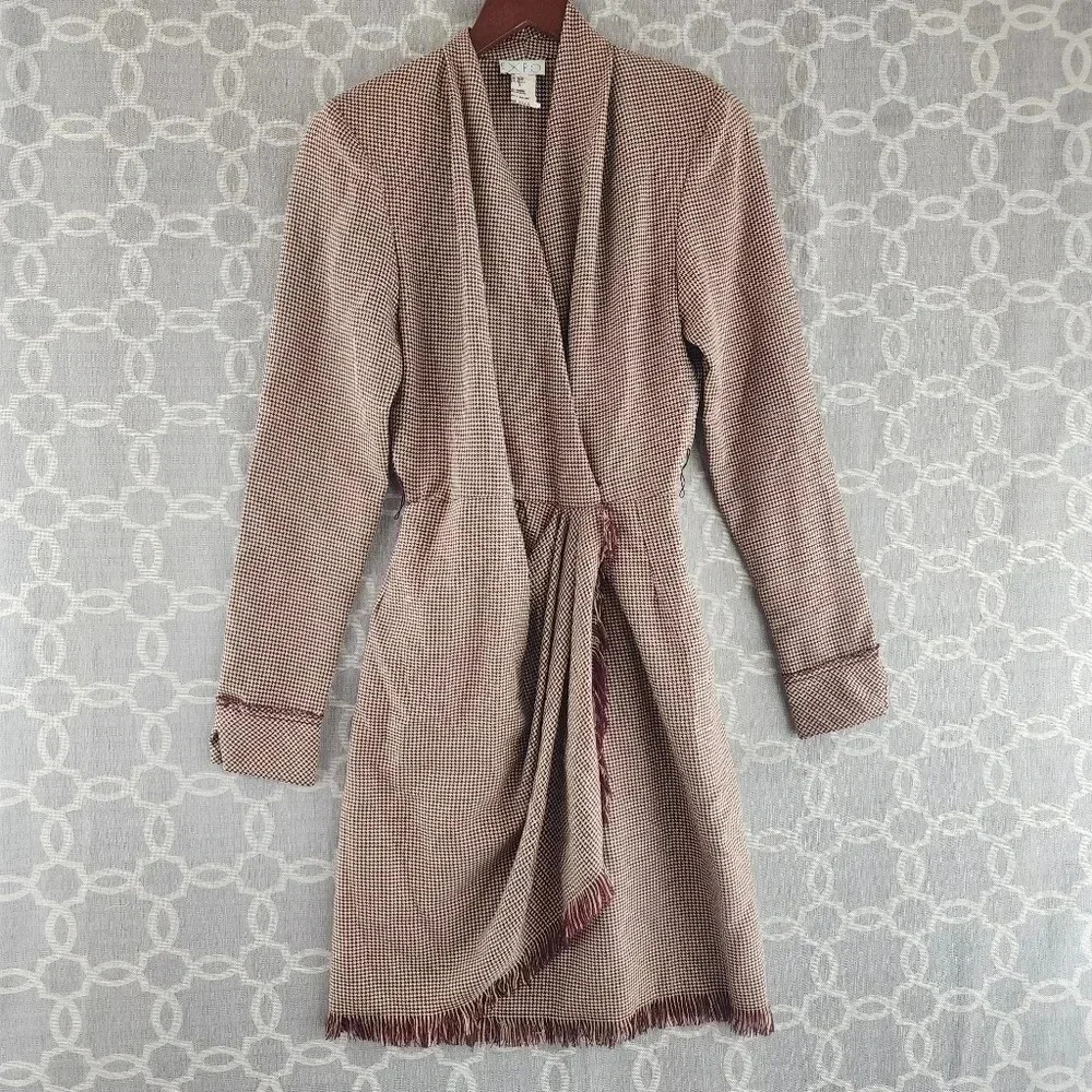 Vintage EXPO Made in U.S.A Wrap Long Sleeve Fringe Hem Pattern Dress 8